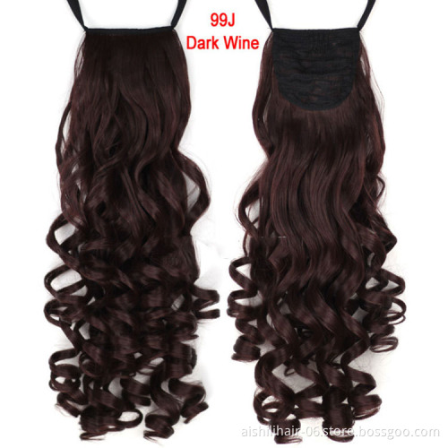 Wholesale Synthetic Long Curly Ribbon Drawstring Ponytails Hairpiece Clip-In Hair extensions 20 Colors